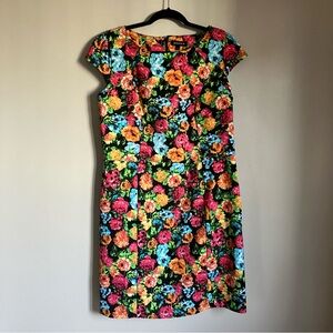 Dress Floral shift midi Multicolour black rose print size 12